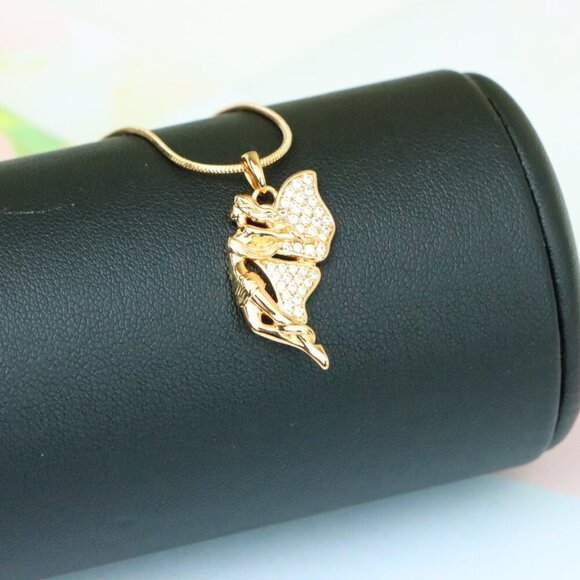 "Angel Wings Pendant in Rose Gold with CZ Stones, XPPT1395 - Picture 5 of 13